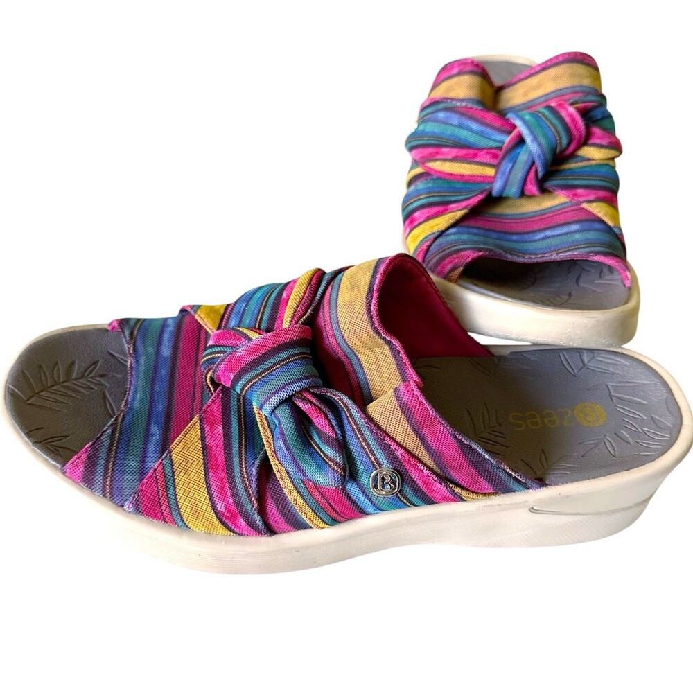 Bzees Smile Washable Shoes Knotted Twist Wedge Sandal Slip On Size 9.5M Colorful